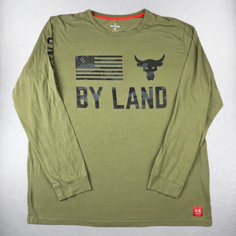 Under Armour Project Rock Shirt Men 2XL Green Long Sleeve By Land Freedom Brahma